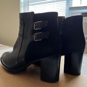 Black two strap leather booties